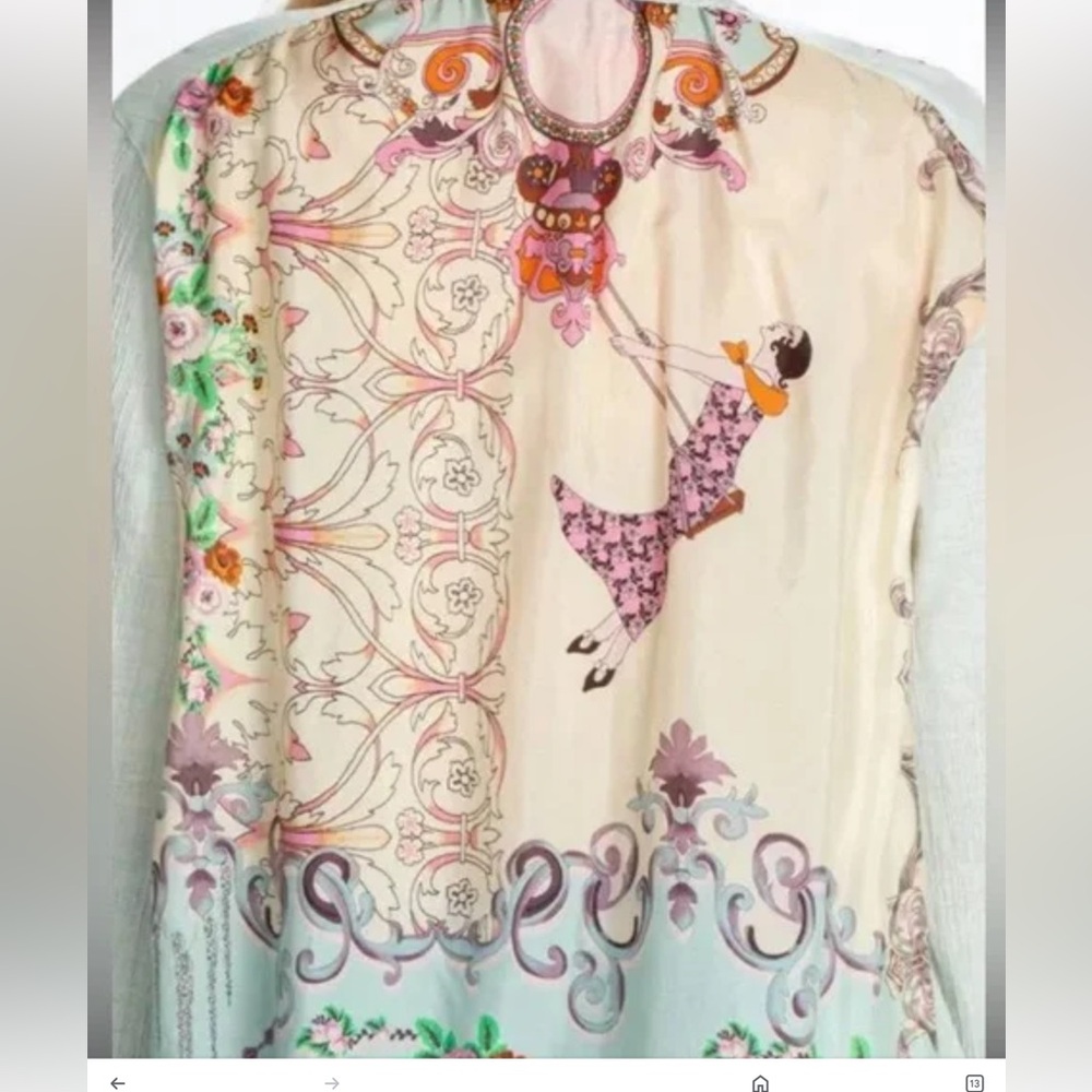 JOHNNY WAS SILK EMBROIDERED BOHEMIAN FLORAL Scarf Back Blouse - Picture 4 of 9